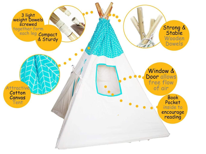 Cuddly Coo Tee Pee Tent - Cyan Zig Zag - Indie Project Store
