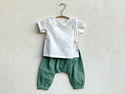 White Angarakha top for Babies with mint pant - Organic Cotton Clothing - Indie Project Store
