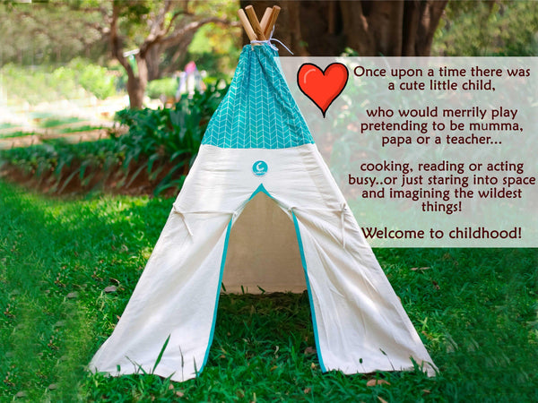 Cuddly Coo Tee Pee Tent - Cyan Zig Zag - Indie Project Store