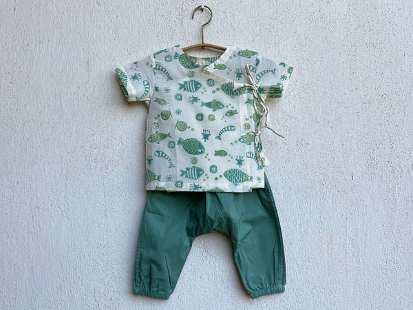 FISH PRINT ANGARAKHA TOP WITH MINT GREEN PANTS - Indie Project Store