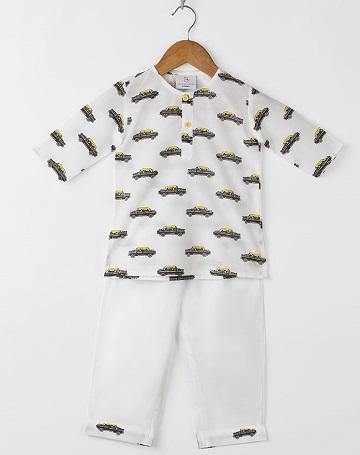 Kids Kurta Pyjama : Taxi Print - indieprojectstore