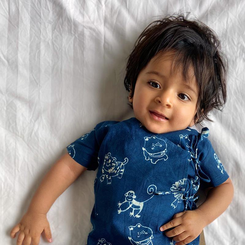 Zoo Print Angarakha Top With White Pyjama Pants for Babies - Infant Clothing Online - Indie Project Store
