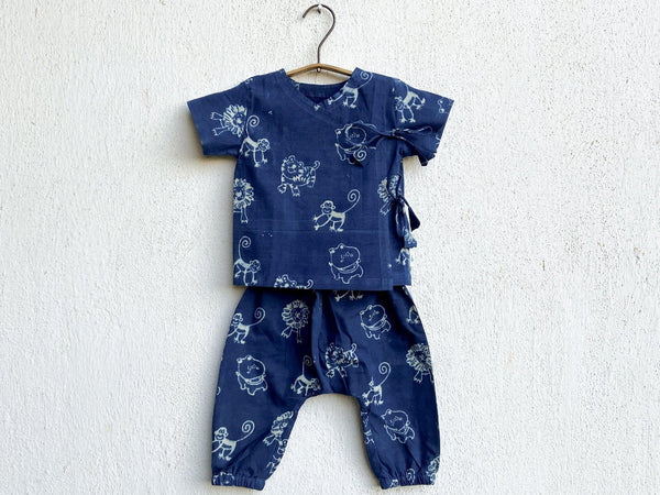 Zoo Print Angarakha Top With Matching Pyjama Pants for Babies - Infant Clothing India - Indie Project Store