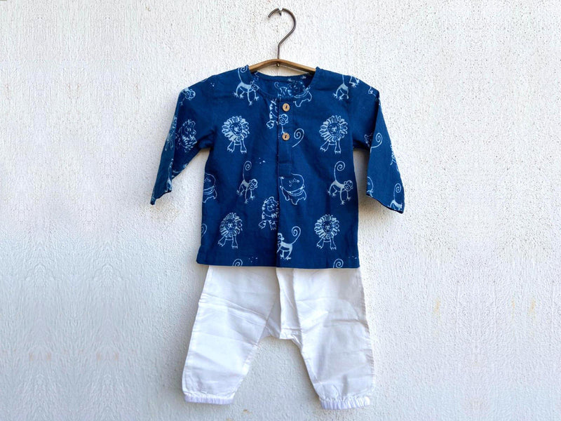 Zoo Print Kurta With White Pyjama Pants For Babies - Infant Clothing - Indie Project Store