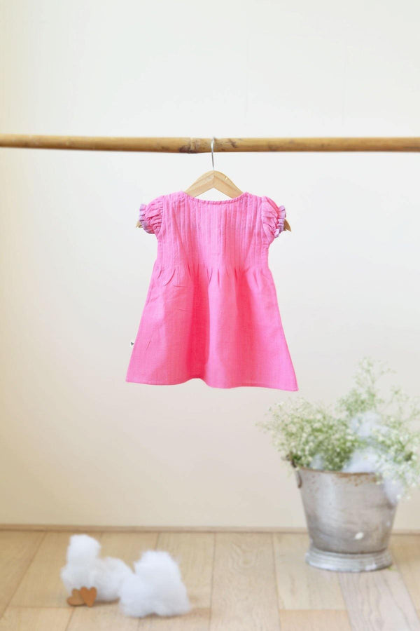 Happy Camper' Pin tuck Dress in Pink Solid - indieprojectstore