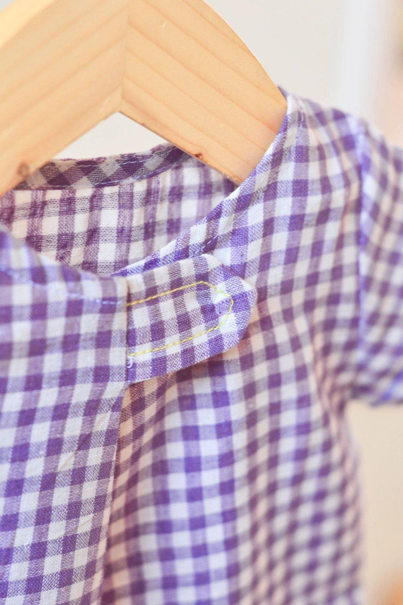 Happy as a Clam' Big button Tee in Lavender checks - indieprojectstore