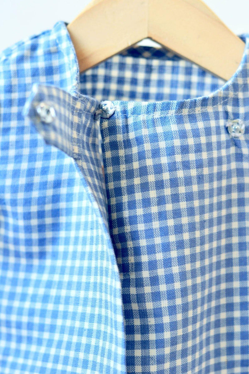 Happy as a Clam' Big button Tee in Blue checks - indieprojectstore